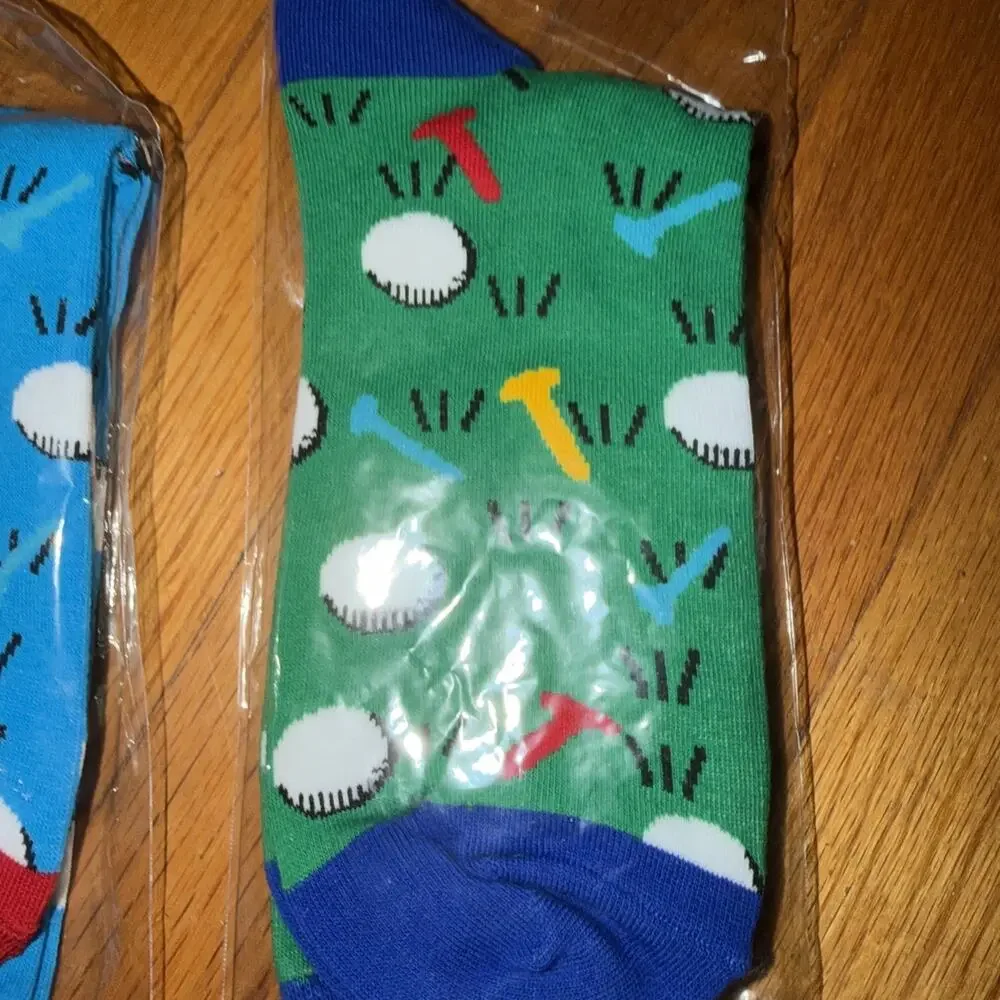 Lot Of 2 Colorful Golf Tee Balls Cotton Socks For Men New N I P Blue Green Red